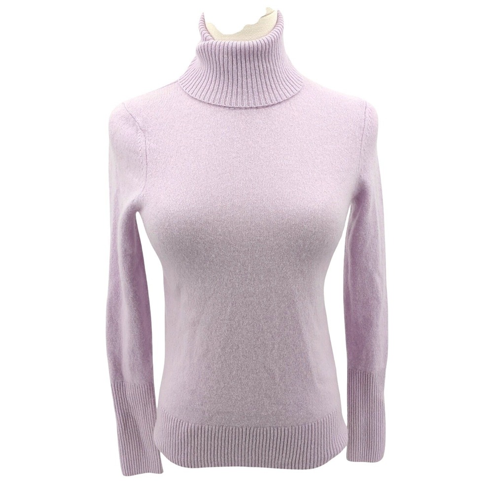 Aqua Cashmere Sweater Womens S Lavender 100% Cashmere Turtleneck Purple Knit